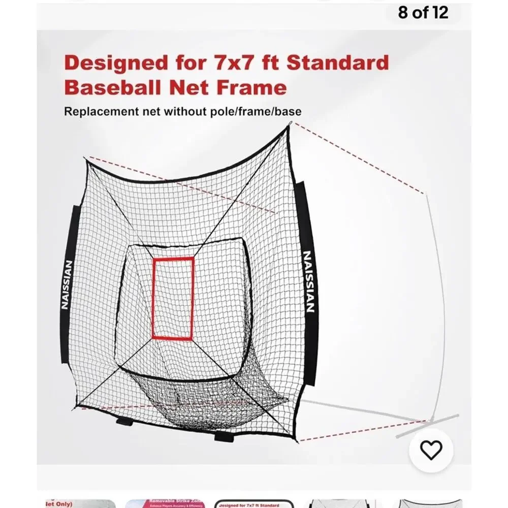 Baseball Batting Cage NET ONLY Adjustable Strike Zone for Kids Practice, 7X7